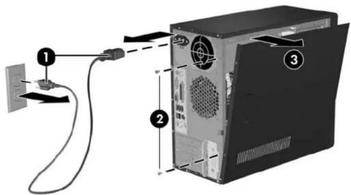 Diagram showing computer tower cable connection with labeled parts and cable routing