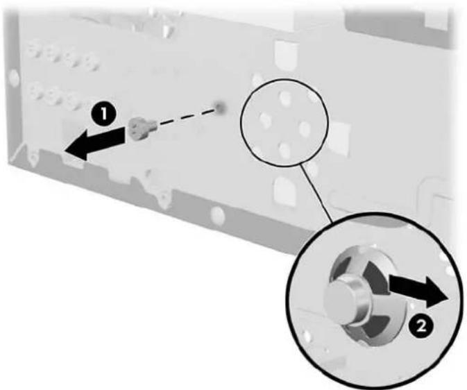 Technical diagram showing mechanical component assembly with numbered annotations and directional arrows indicating parts of a device.