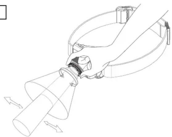 Technical line drawing of a mechanical device with directional arrows indicating motion or force (no text or symbols)