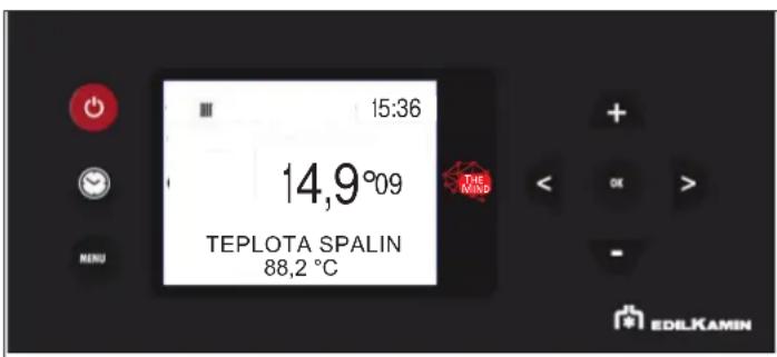 15:36 14,9°09 TEPLOTA SPALIN 88,2 °C THE MIND MENU EDLKAMIN
