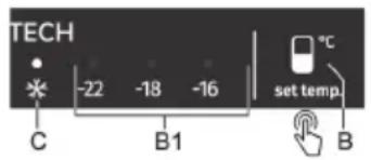 TECH -22 -18 -16 C B1 set temp B °C