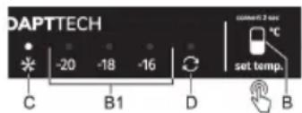 DAPTTECH -20 -18 -16 C B1 D connect 2 sec °C set temp. B