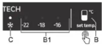 TECH -22 -18 -16 C B1 set temp. B