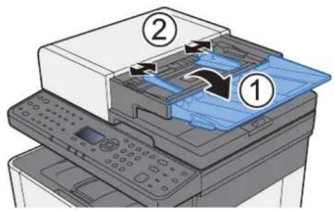 KYOCERA ECOSYS M5021cdn - Otevřete stolek pro originály, a potom upravte vodítka šířky originálů. - 1