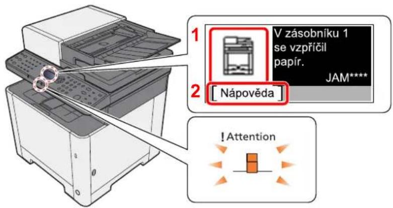 1 V zásobníku 1 se vzpříčil papír. JAM**** 2 [Nápověda] ! Attention