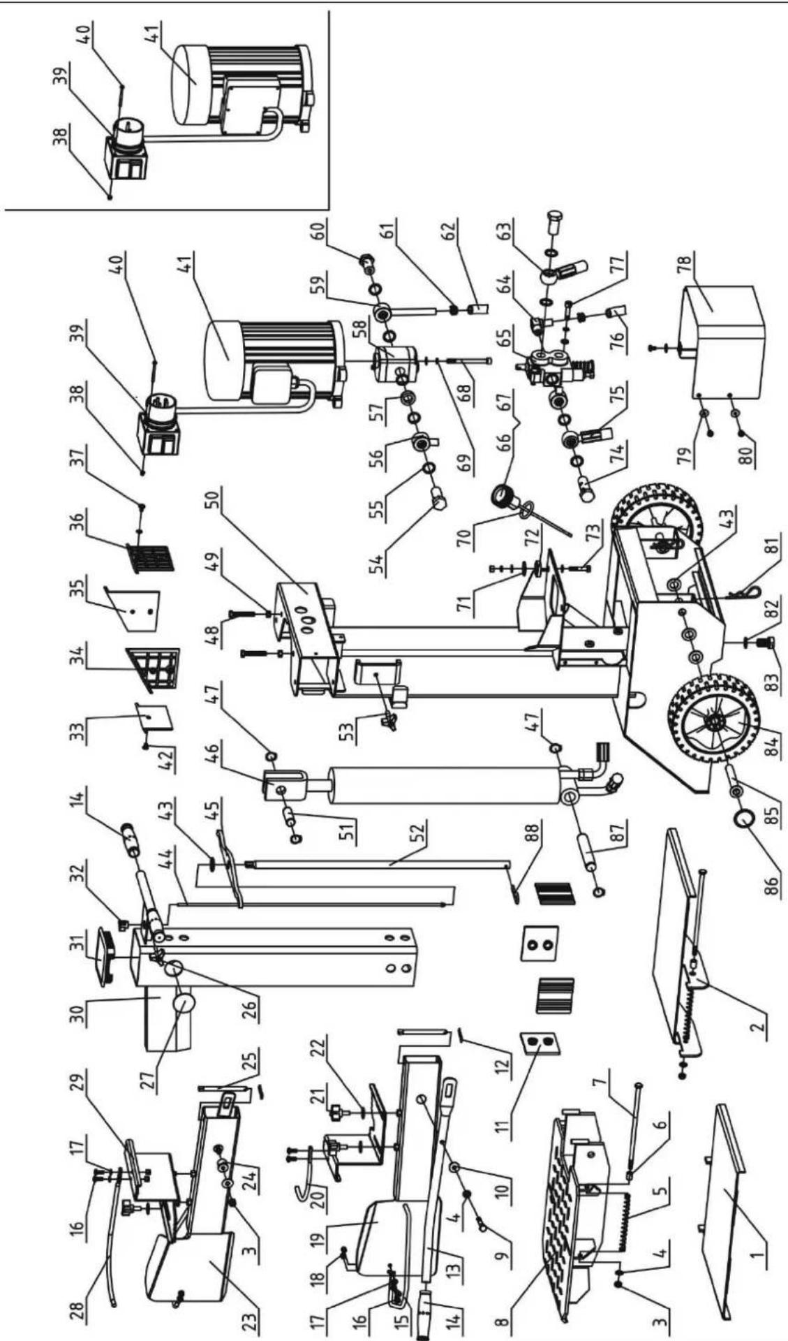 Technical schematic diagram of a mechanical assembly with numbered components and labeled parts