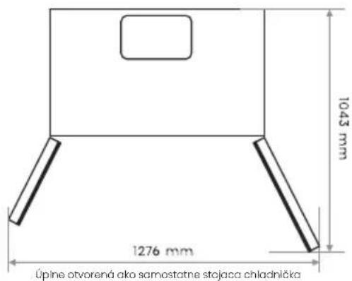 1043 mm 1276 mm Úpine otvorená ako samostatne stojaca chladnička