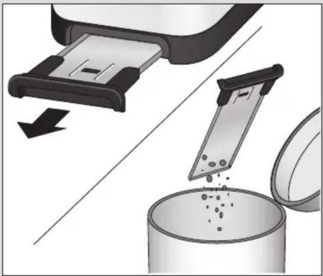 Illustration of a food cleaning process showing a microwave being poured into a container with granular material (no text or symbols)