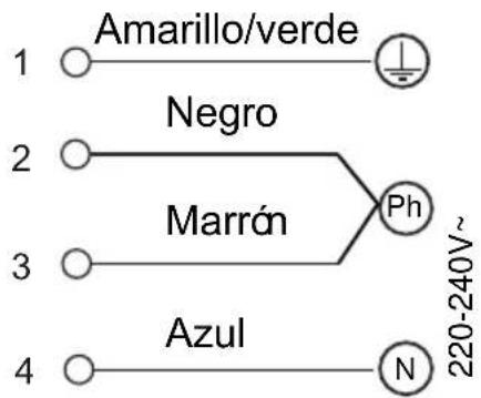 1 Amarillo/verde Negro 2 Marrán Ph 3 Azul 4 N 220-240V²