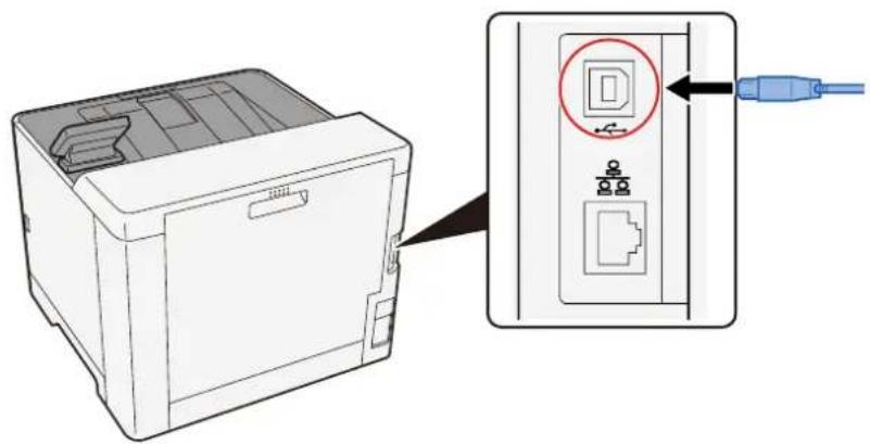 Utax P-C2651DW - Připojení kabelu k zařízení. - 1