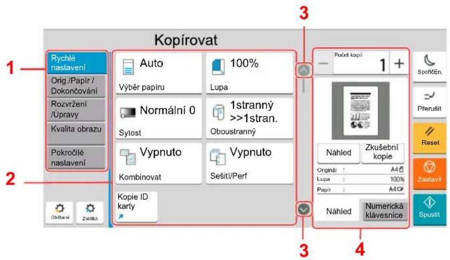Utax 7058i - Zobrazení obrazovky nastavení - 1