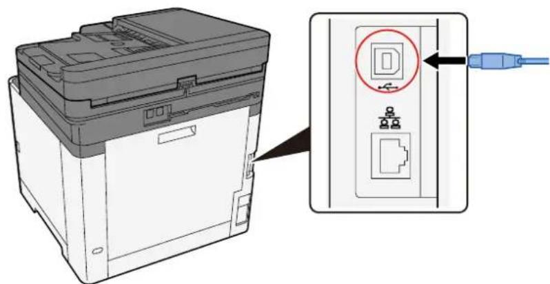 Utax P-C2656w MFP - Připojení kabelu k zařízení. - 1