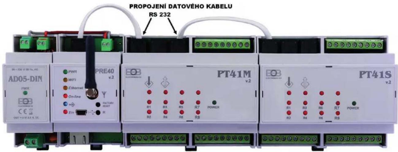 PROPOJENÍ DATOVÉHO KABELU RS 232 AD05-DIN PWR PRE40 v.2 EOT R1 R3 R5 R7 POWER R2 R4 R6 R8 PT41M v.2 EOT RT1 R3 R5 R7 POWER RT2 R4 R6 R8 PT41S v.2