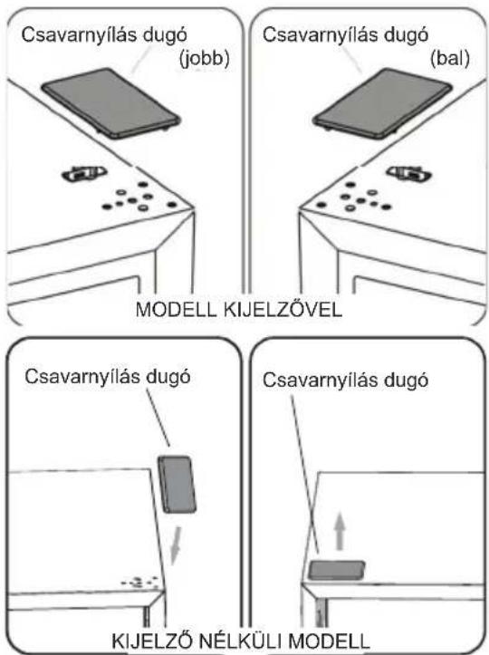 Csavarnyílás dugó (jobbb) Csavarnyílás dugó (bal) MODELL KIJELZŐVEL Csavarnyílás dugó Csavarnyílás dugó KIJELZŐ NÉLKÜLI MODELL