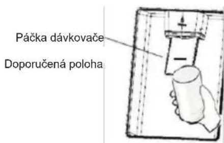 Páčka dávkovače Doporučená poloha