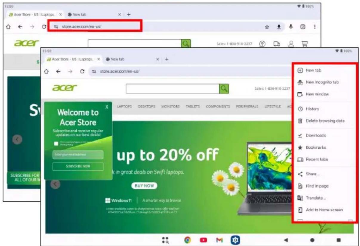 ACER Iconia A12 - Používání prohlížeče - 1