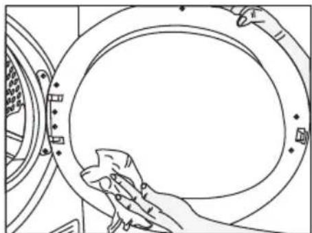 WHIRLPOOL C WD 95M WBR CZ - Vláknové filtre (interné a externé filtre)/Čistenie vnútorného povrchu plniacich dvierok - 4