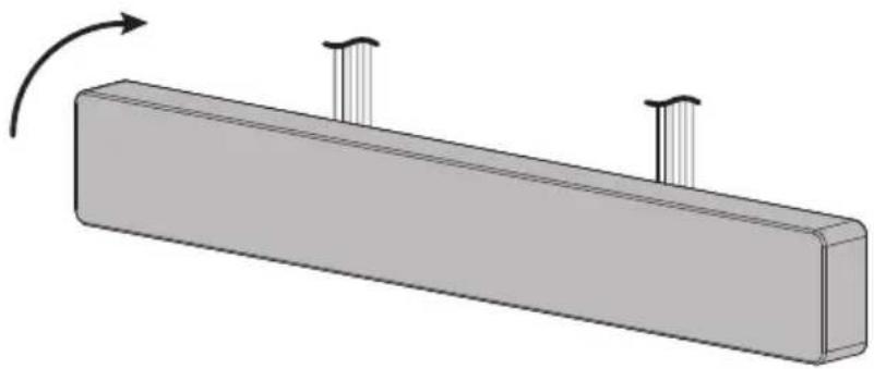3D diagram of a rectangular block with two vertical supports and an arrow indicating rotational motion (no text or symbols)