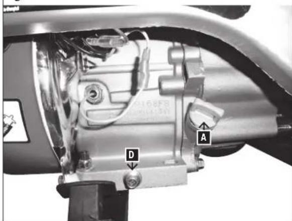 Technical diagram of a mechanical assembly with labeled parts A and D, showing internal components and wiring.