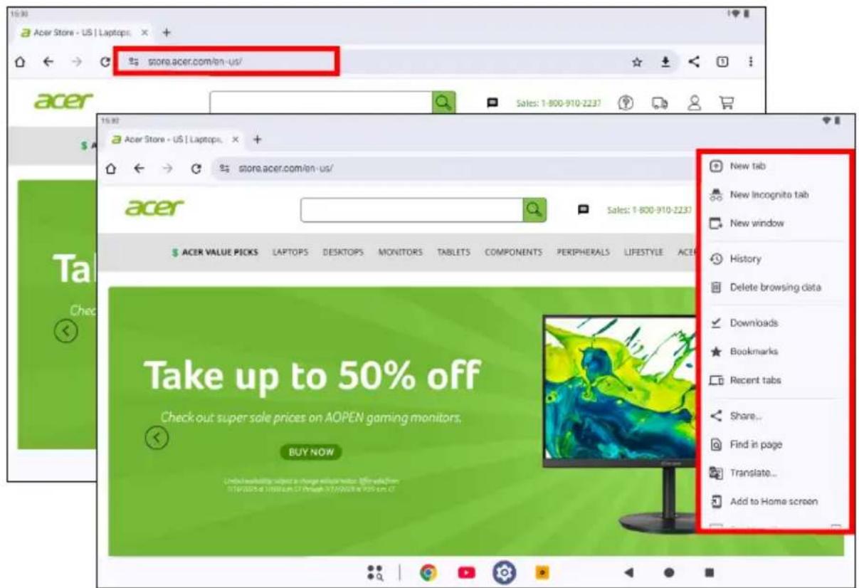 ACER Iconia V13 - Používání prohlížeče - 1