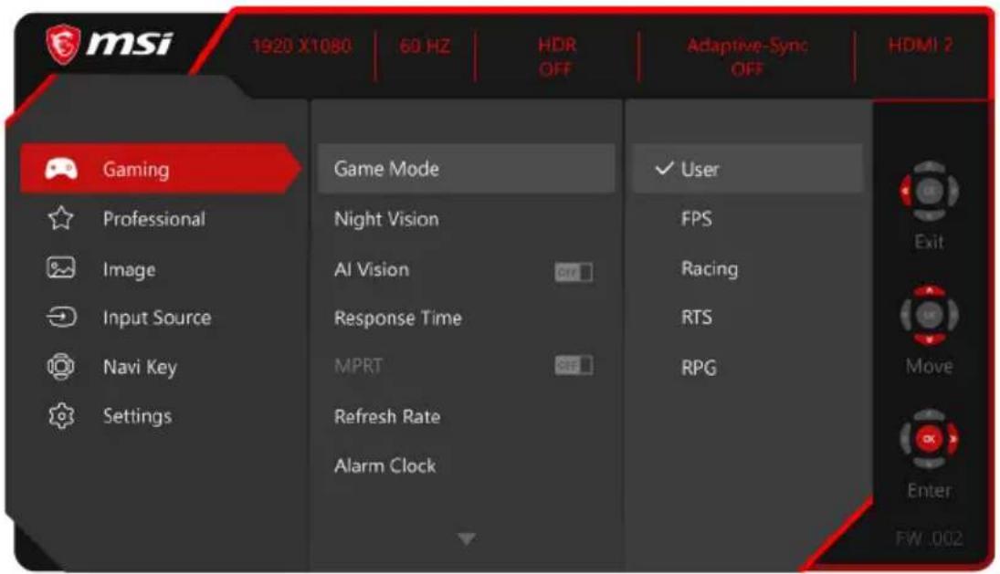 MSI MAG 256F E20 - Nabídky OSD - 1