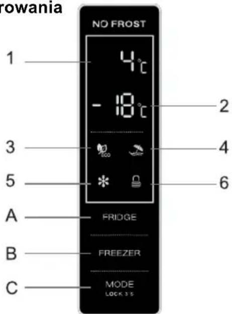 rowania NO FROST 1 4°C - 18°C 2 3 4 5 6 A FRIDGE B FREEZER C MODE LOCK 3.5