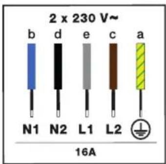 2 x 230 V~ b d e c a N1 N2 L1 L2 16A