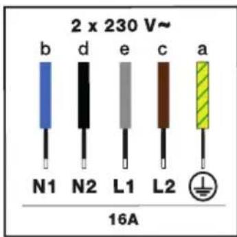 2 x 230 V~ b d e c a N1 N2 L1 L2 16A