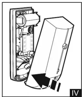 Technical line drawing of a device interior showing internal components and a cylindrical component (no text or symbols)
