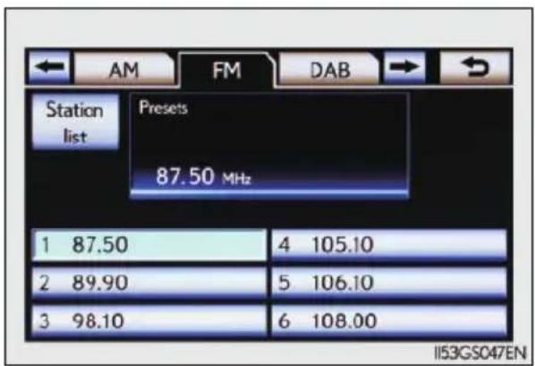 LEXUS GS 250 (2013) - Nastavení předvolených stanic (kromě DAB [Digital Audio Broadcast]) - 1