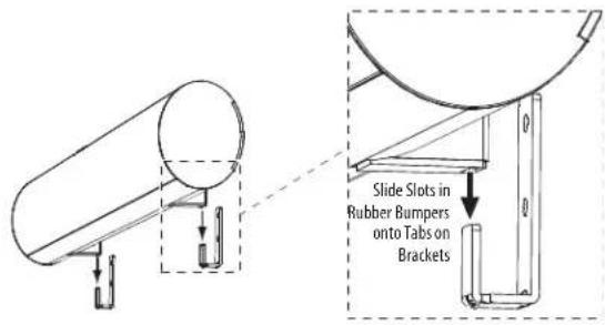 Slide Slots in Rubber Bumpers onto Tabs on Brackets