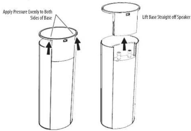 Apply Pressure Evenly to Both Sides of Base Lift Base Straight off Speaker