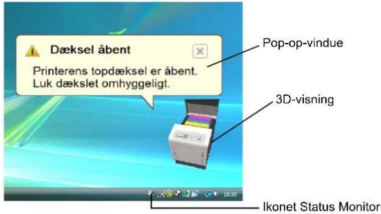 Dæksel åbent Printerens topdæksel er åbent. Luk dækslet omhyggeligt. Pop-op-vindue 3D-visning Ikonet Status Monitor