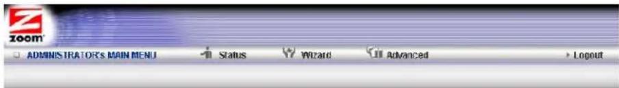 ADMINISTRATOR'S MAIN MENU Status Wizard Advanced > Logout