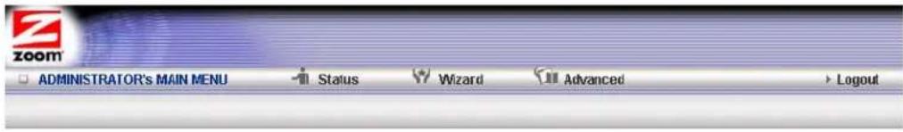 ADMINISTRATOR'S MAIN MENU Status Wizard Advanced Logout