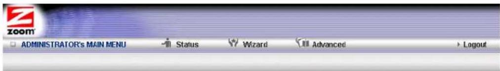 ADMINISTRATOR'S MAIN MENU Status Wizard Advanced Logout