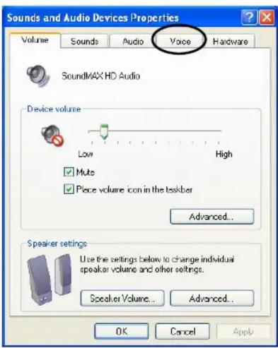 Sounds and Audio Devices Properties Volume Sounds Audio Voice Hardware SoundMAX HD Audio Device volume Low High ✓ Mute ✓ Piece volume icon in the taskbar Advanced... Speaker settings Use the settings below to change individual speaker volume and other settings. Speaker Volume... Advanced... OK Cancel Apply