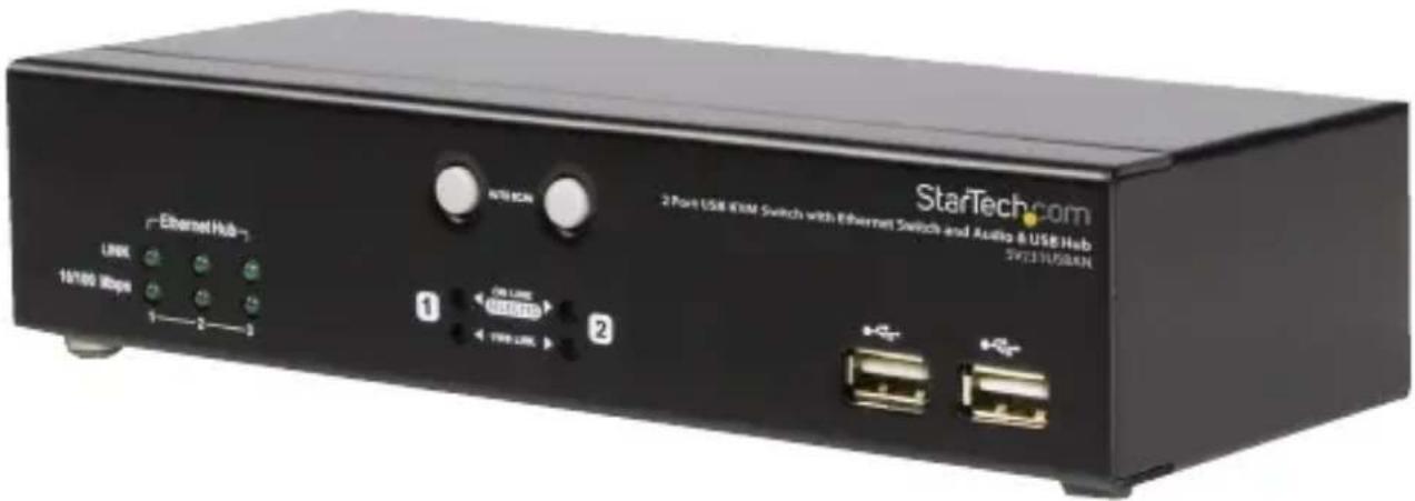 StarTech.com 2 Port USB IEM Switch with Ethernet Switch and Audio & USB Hub SW131USBAN Ethernet Hub LINK 10/105 Mbps 1——2——3 USB LAN USB LAN 1 2 USB LAN