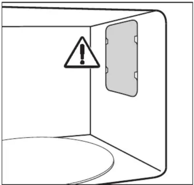Diagram showing a warning sign with an exclamation mark inside a door, indicating an explosion or hazard.