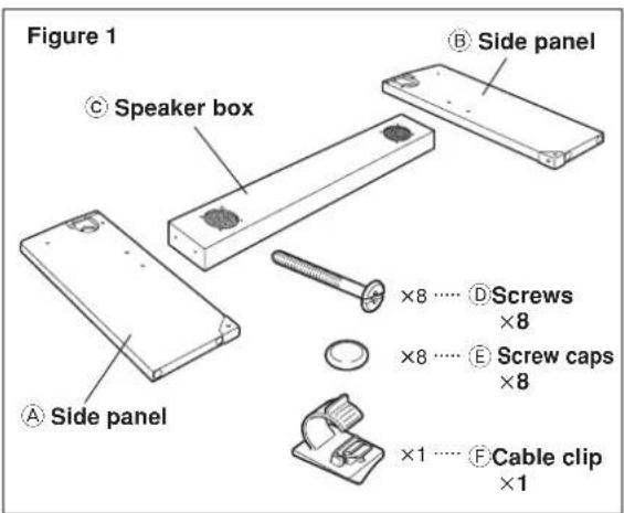 Figure 1 Speaker box Side panel ×8 .... D Screws ×8 ×8 .... E Screw caps ×8 ×1 .... F Cable clip ×1