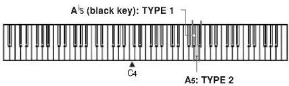 A's (black key): TYPE 1 C4 A5: TYPE 2