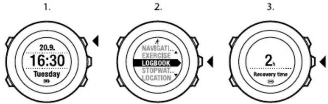 1. 20.9. 16:30 Tuesday (0) 2. Navigati... EXERCISE LOGBOOK STOPWAT... LOCATION 3. 2h Recovery time