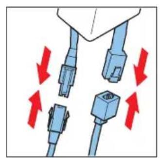 Diagram of blue electrical connectors with red directional arrows indicating movement or force (no text or symbols)