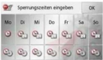 Sperrungszeiten eingeben Mo Di Mi Do Fr Sa So OK