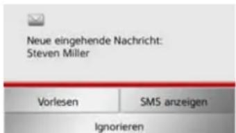 Neue eingehende Nachricht: Steven Miller Vorlesen SMS anzeigen Ignorieren