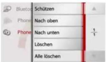 Bluetooth Phone Phone Schützen Nach oben Nach unten Löschen Alle löschen 1/1