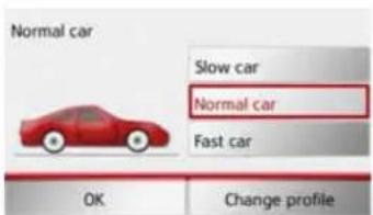 Normal car Slow car Normal car Fast car OK Change profile