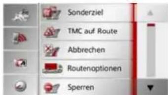 Sonderziel TMC auf Route Abbrechen Routenoptionen Sperren