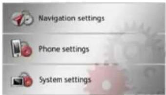 Navigation settings Phone settings System settings