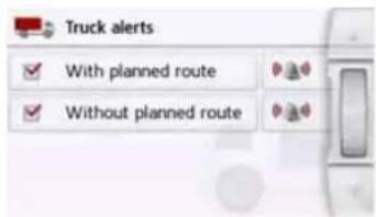 Truck alerts With planned route Without planned route